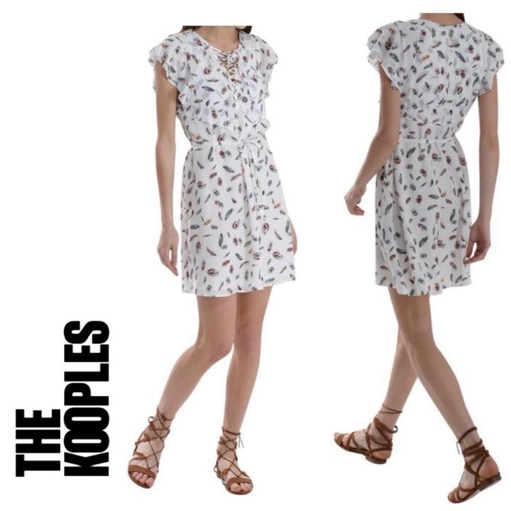 The Kooples Silk Flounce Ruffle Sleeve Feather Mini Dress